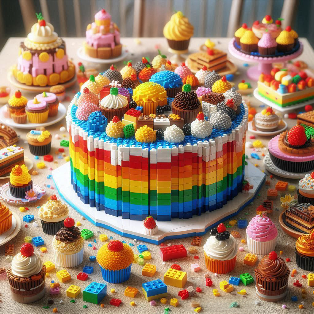 colorful cake and desssert made out of legos